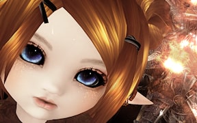 3d model of a cute fantasy elf doll with big blue eyes.